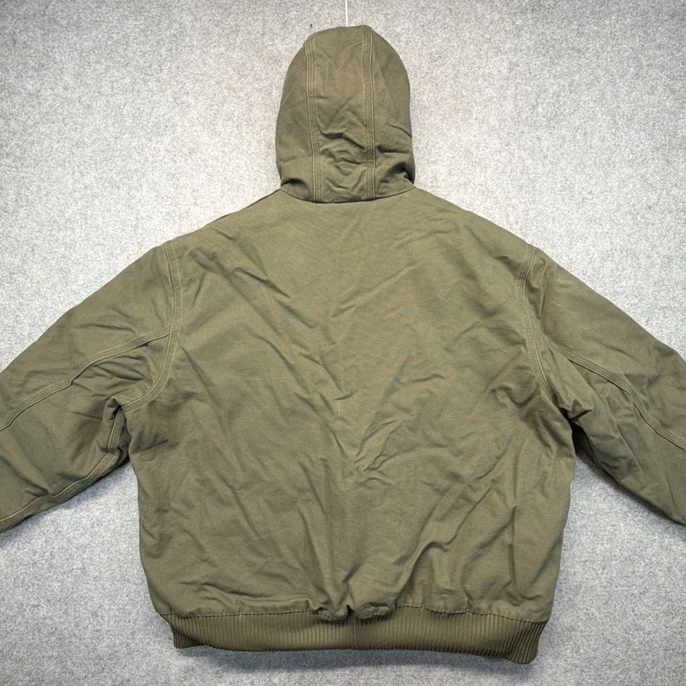 Vintage Carhartt Jacket Mens 2XL Green Faded Duck Hooded J130 ARG Quilted